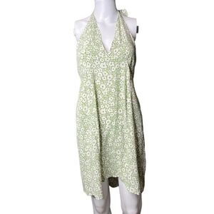 Cotton On Groovy Floral Halter Neck Dress Green & White Size Large